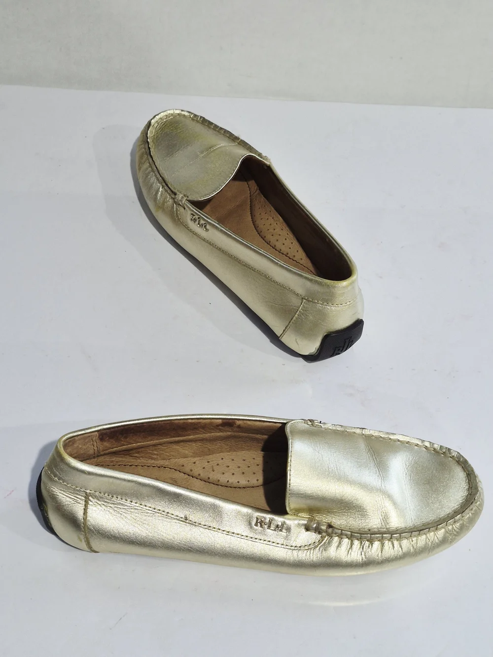 Metallic Gold Leather Driving Loafers for Women Size 6.5